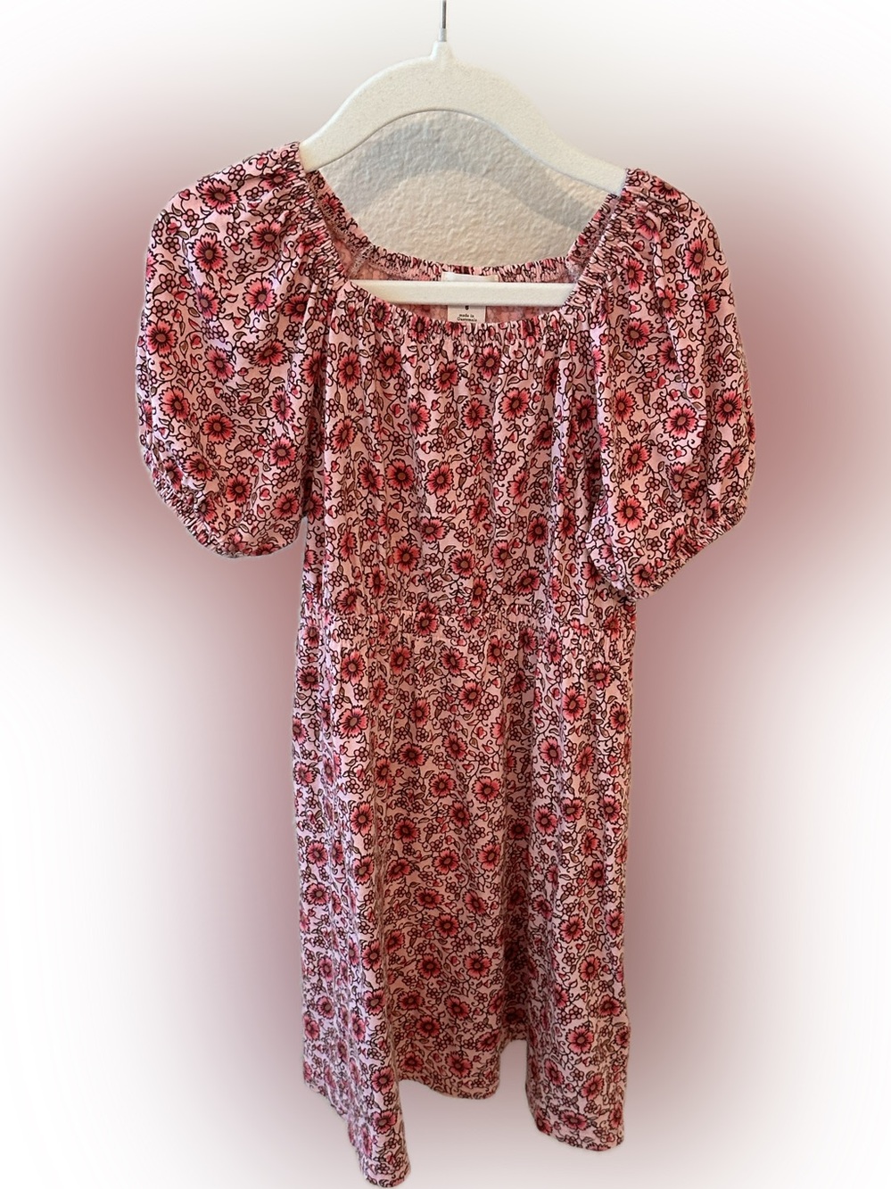 Crewcuts Pink Floral Puff-Sleeve Girls Cotton Dress